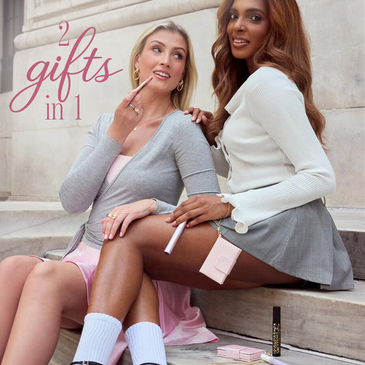 two women using tarte cosmetics you know you love me XOXO set, 2 gifts in 1