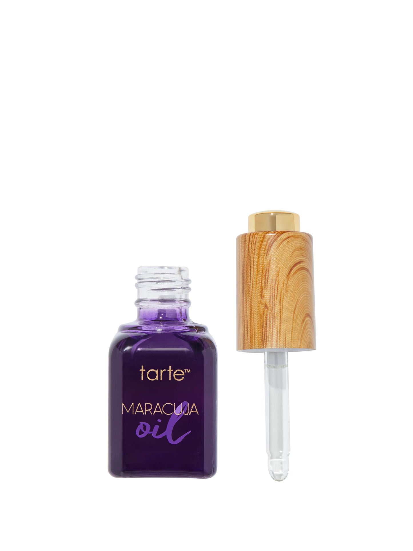 Tarte Maracuja oil bottle with dropper on a white background