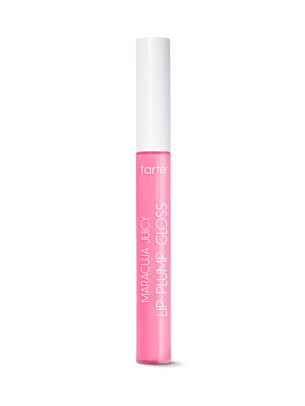 Tarte lip gloss with pink tube and white cap on a white background