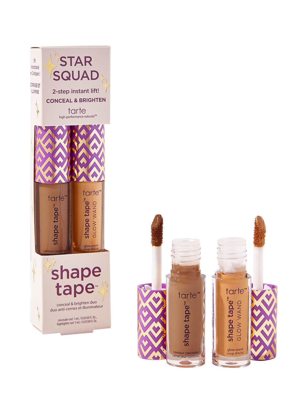 Tarte shape tape product set with packaging on a white background