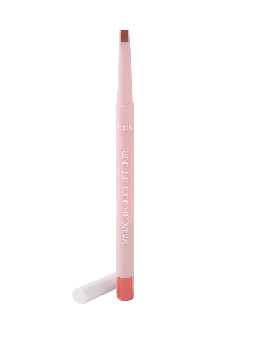 Pink lip liner with white cap on a white background