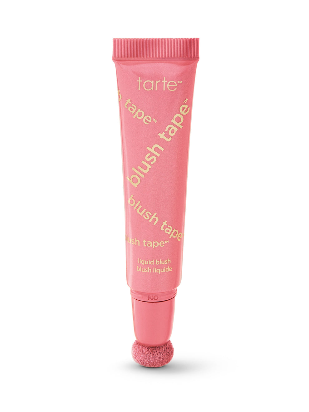 Pink tube of tarte blush tape on a white background