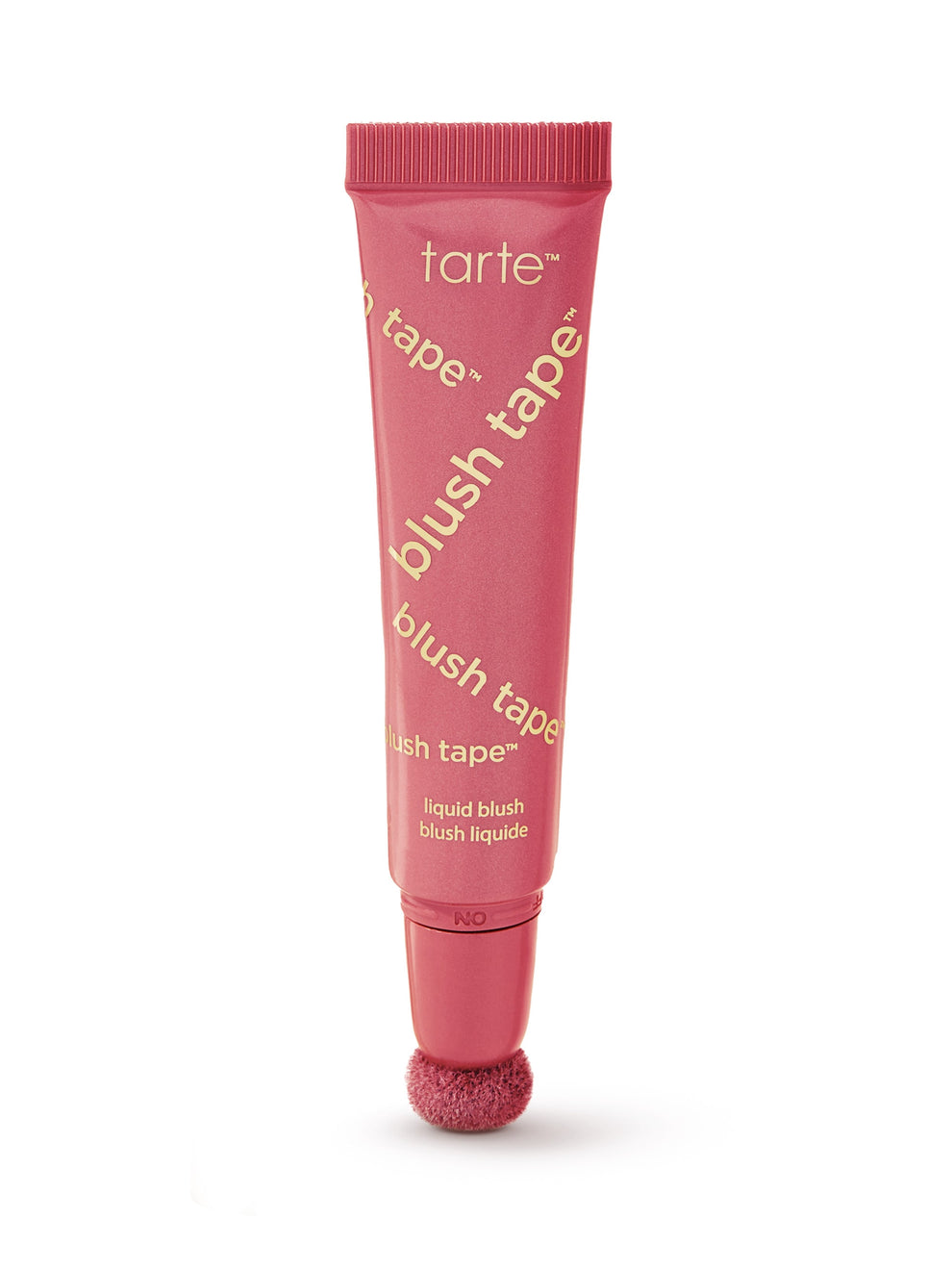Pink tube of tarte blush tape on a white background