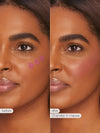 Before and after comparison of a woman's face with makeup application, labeled 'Chandler in mauve'.