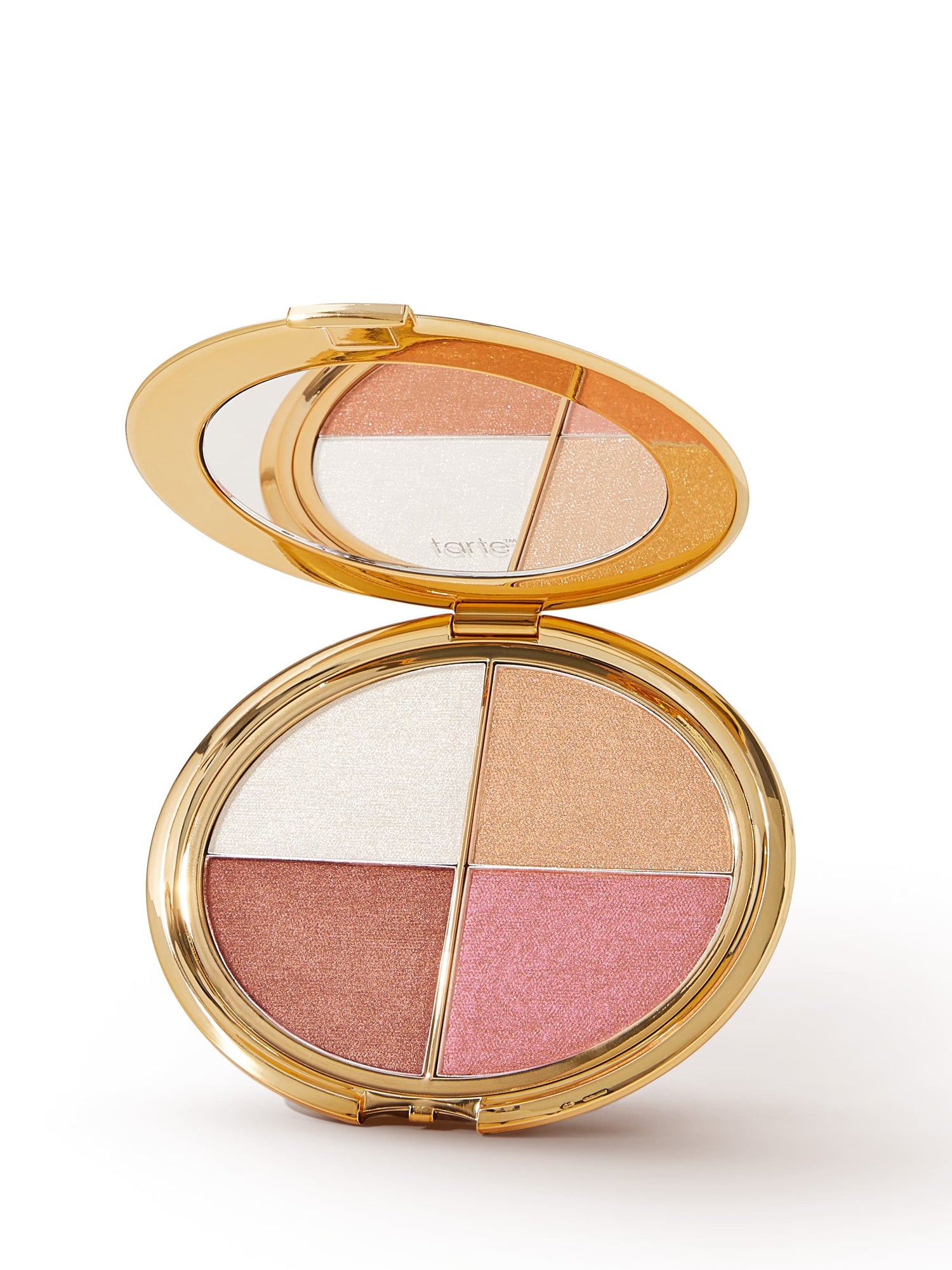 Makeup compact with four color shades on a white background