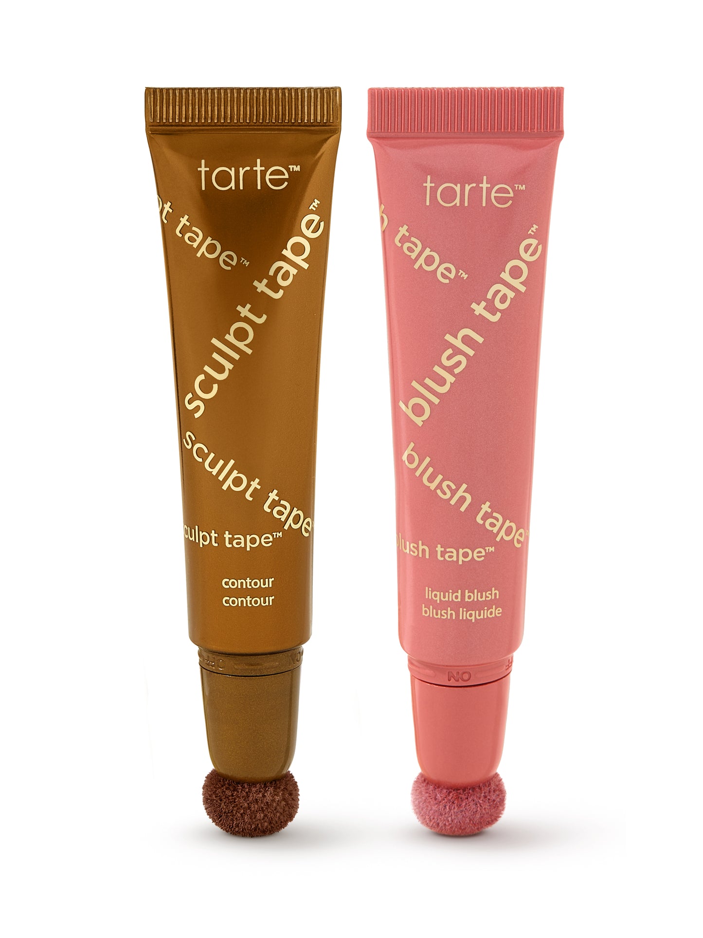 Two tarte blush tape products, one brown and one pink, on a white background.