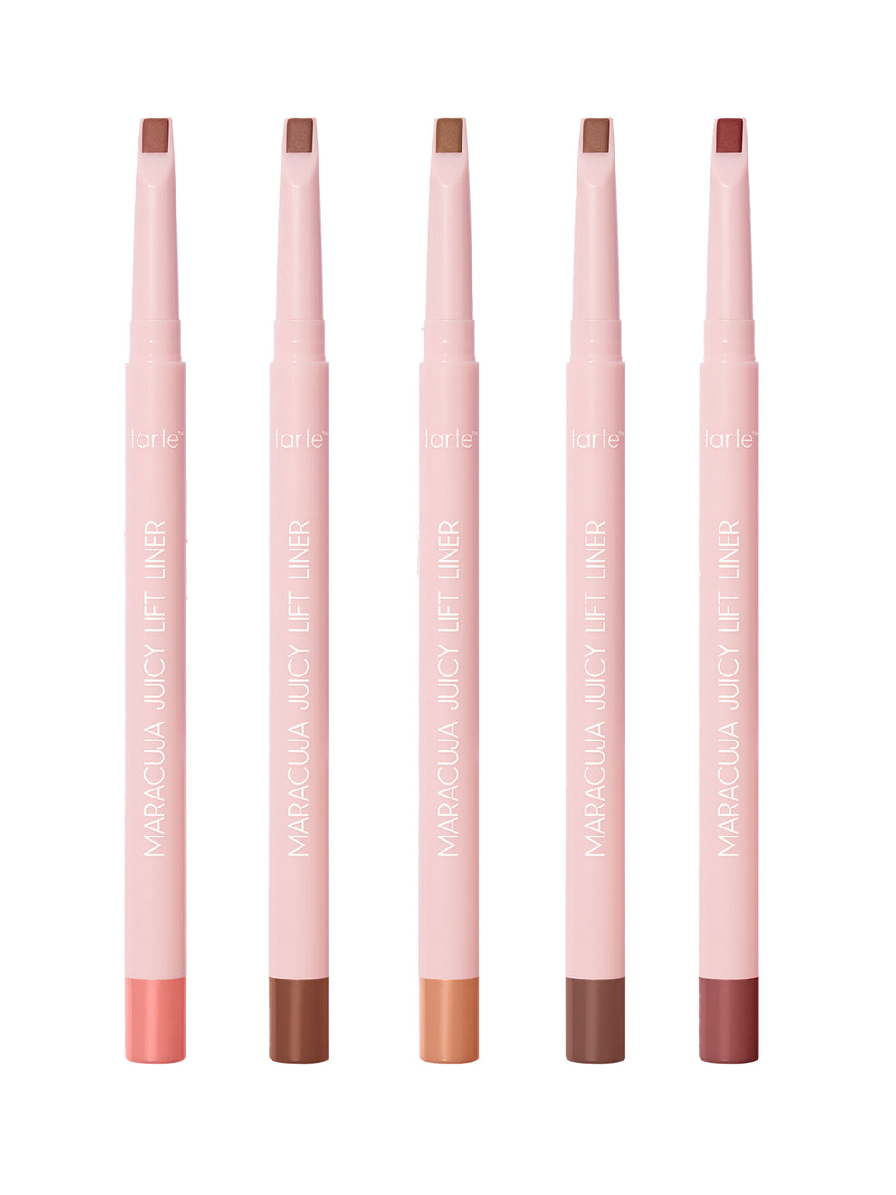 Set of five Marc Jacobs Beauty lip liners on a white background