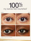 Before and after comparison of eyelashes with text indicating satisfaction.