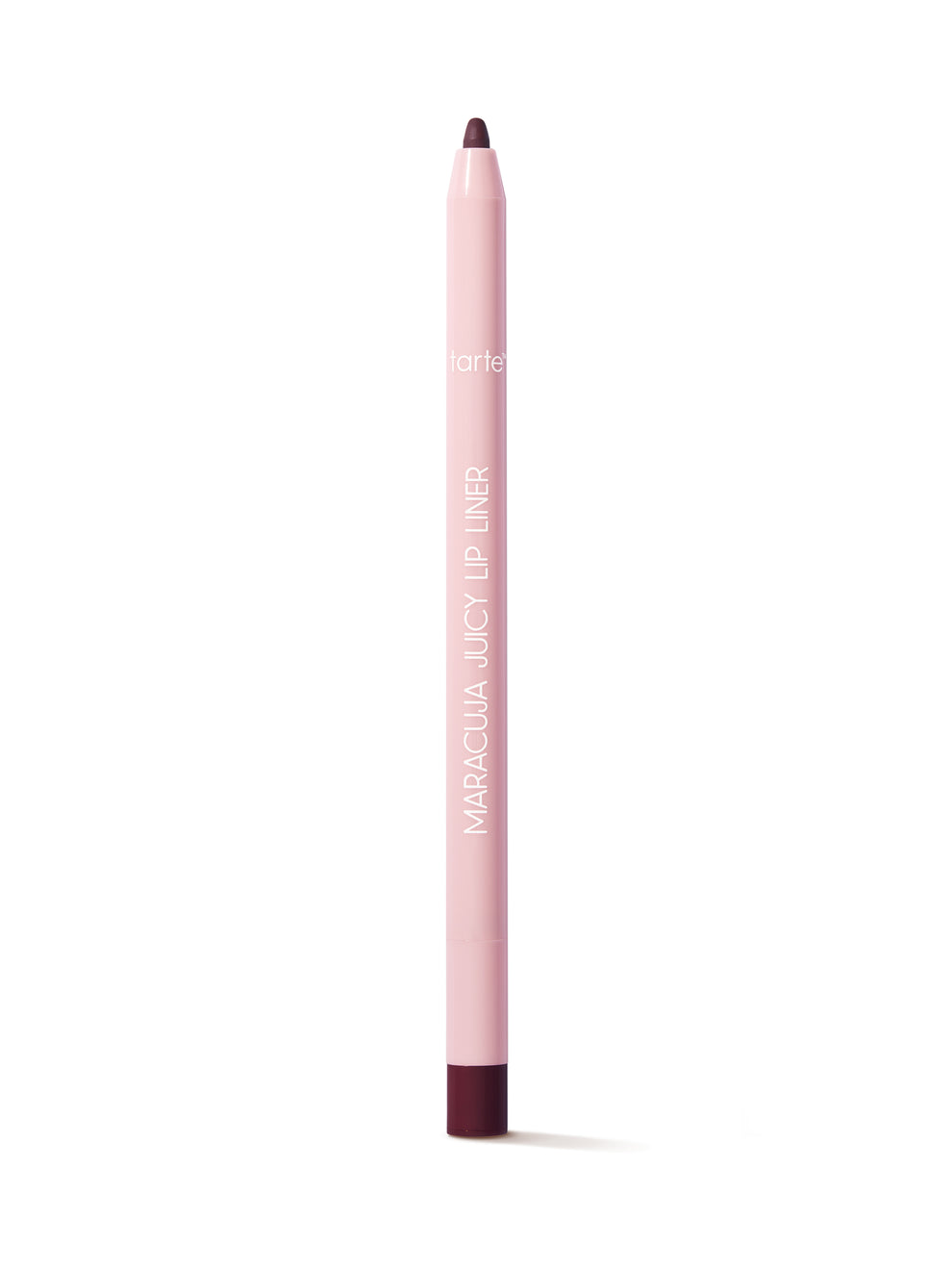 Pink lip liner with dark brown tip on a white background