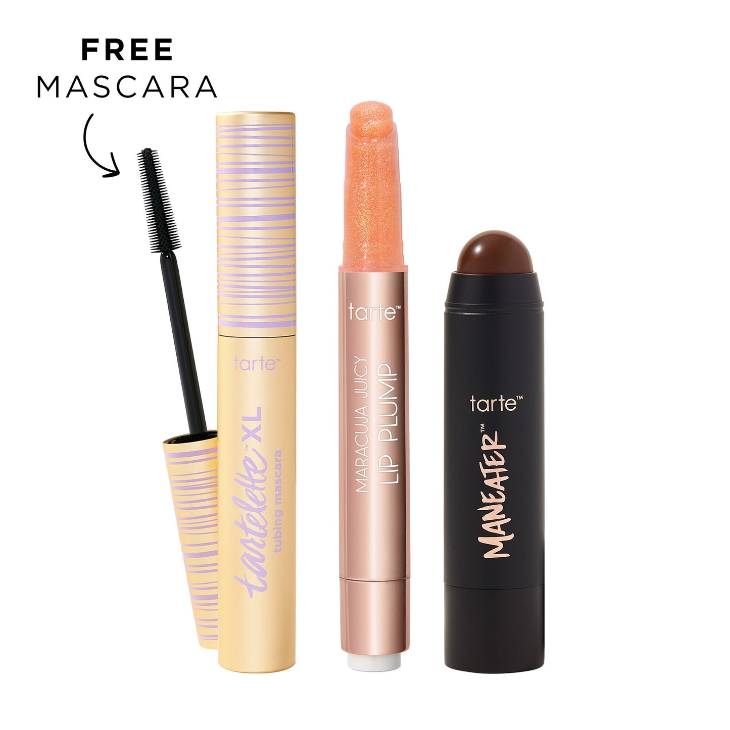 maracuja juicy lip shimmer, XL tubing mascara and bronzer stick trio image number 1