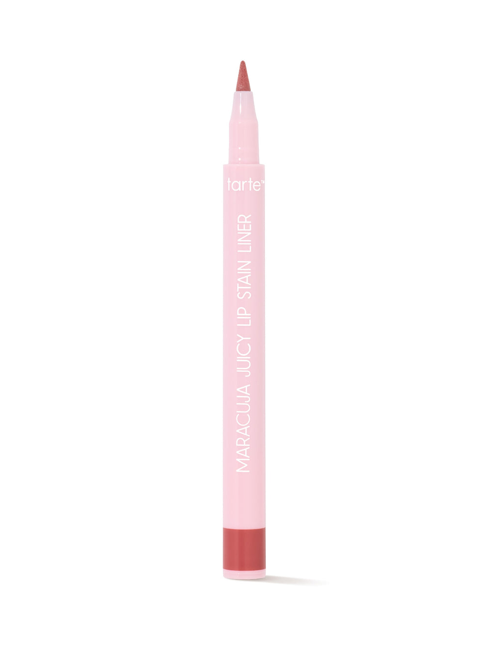 Pink lip liner with red cap on a white background