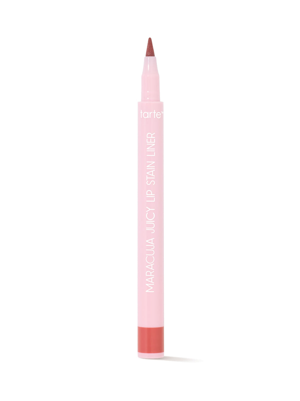 Pink lip liner with red cap on a white background