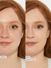 Before and after comparison of tarte creaseless creamy concealer on a person's eyelid.