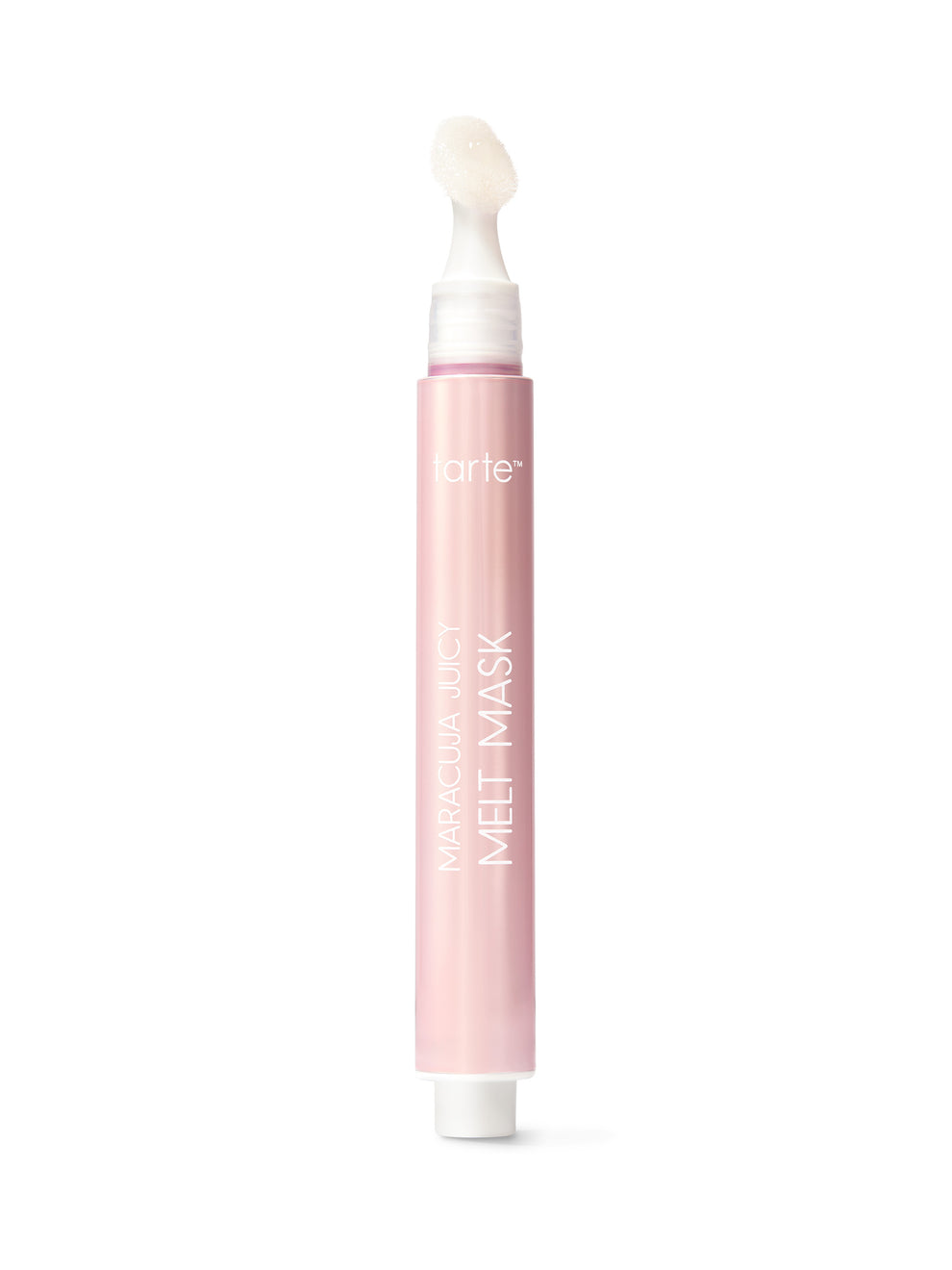 Pink face mask tube with applicator on a white background