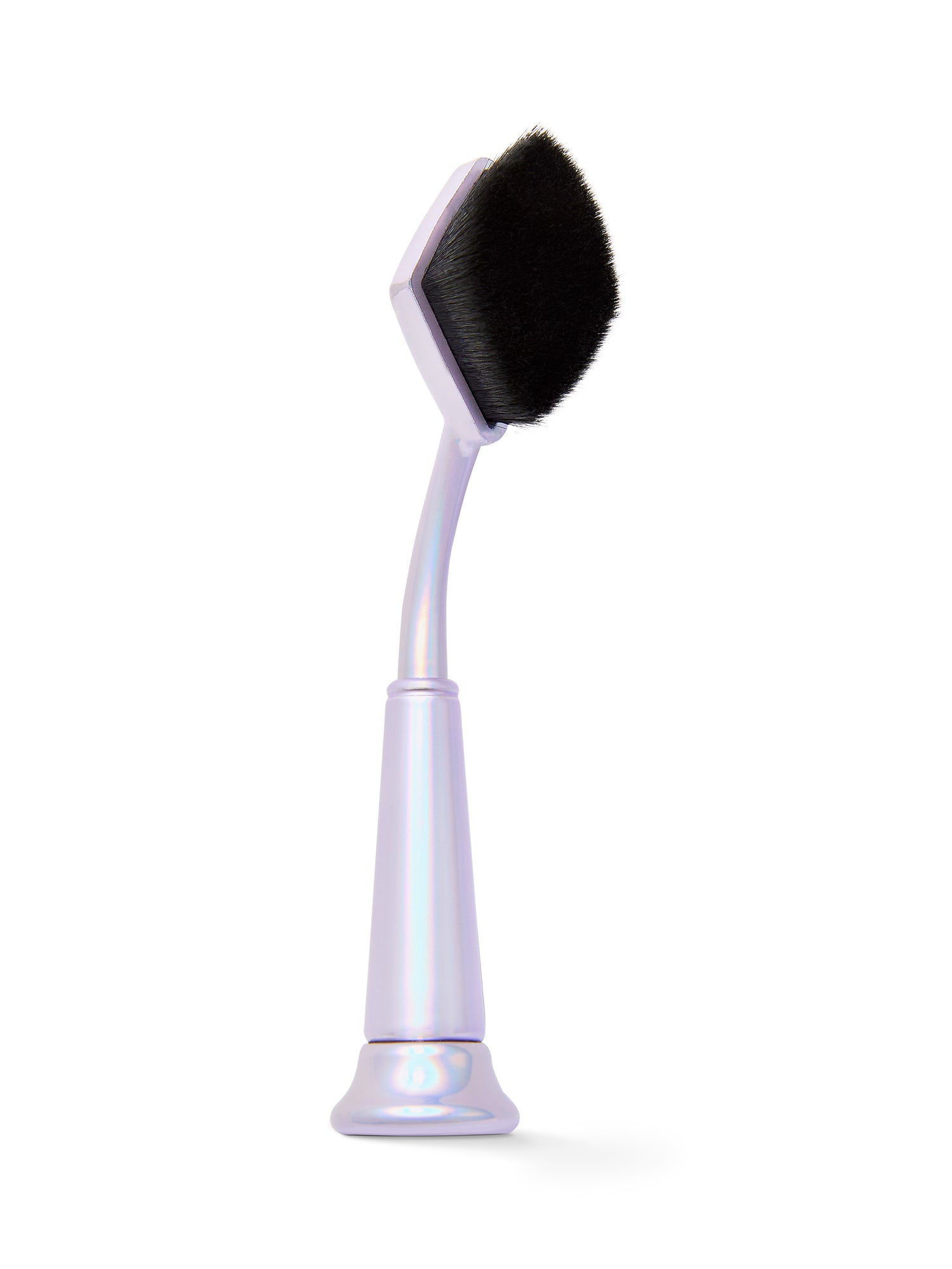 Makeup brush with black bristle head on a white background