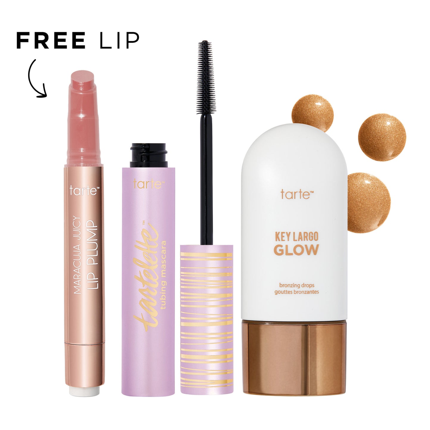 tarteâ„¢ maracuja juicy lip plump, tubing mascara and bronzing drops image number 1