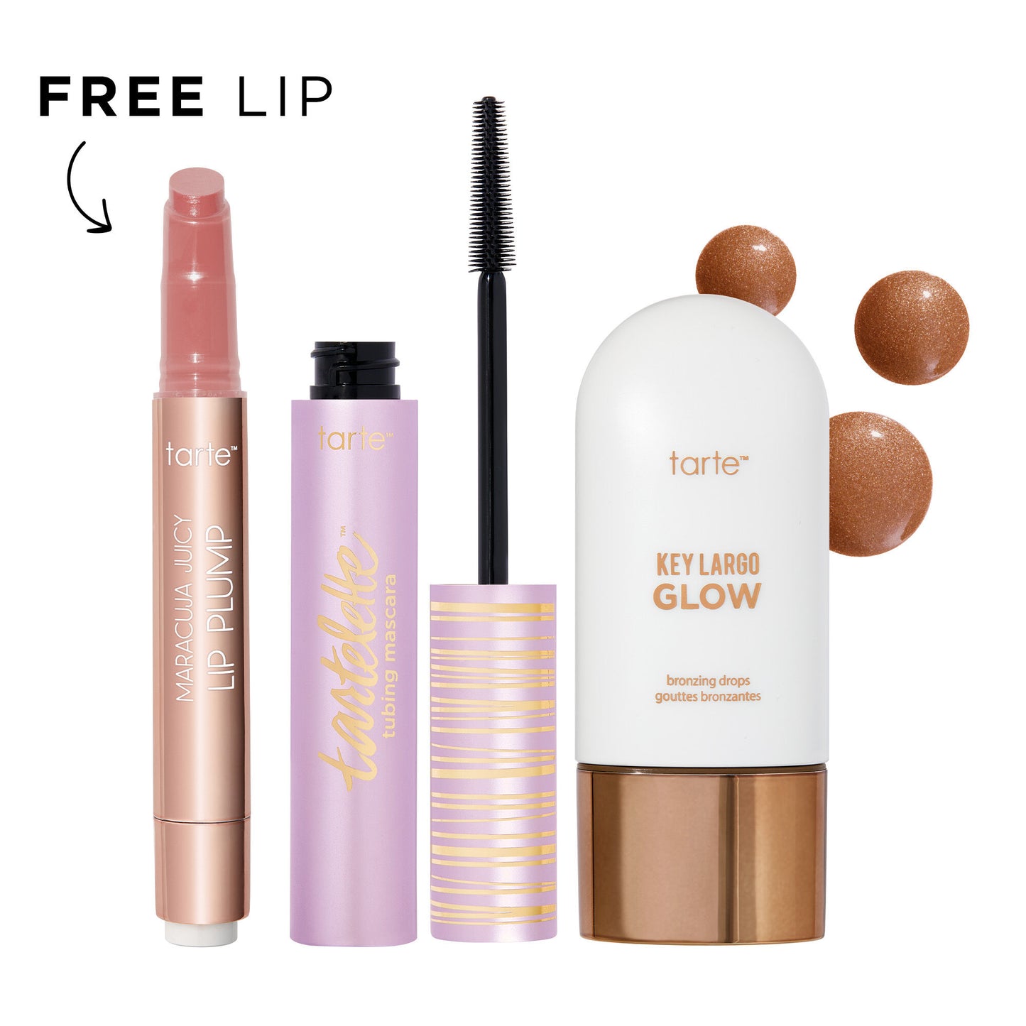 tarteâ„¢ maracuja juicy lip plump, tubing mascara and bronzing drops image number 1
