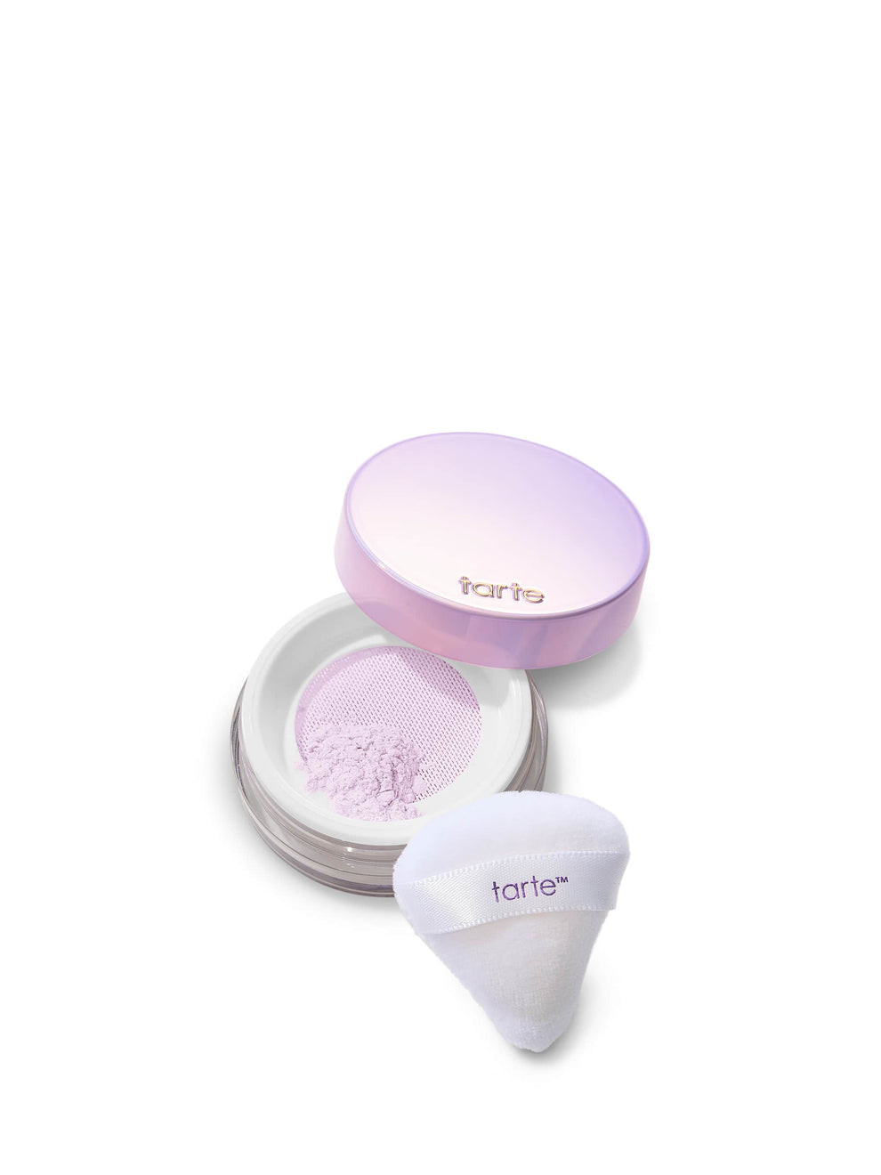 Tarte cosmetic product with open case and applicator on a white background