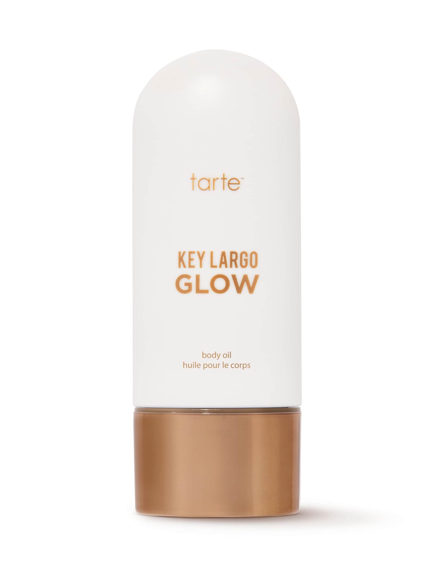 Tarte Key Largo Glow body oil bottle on a white background