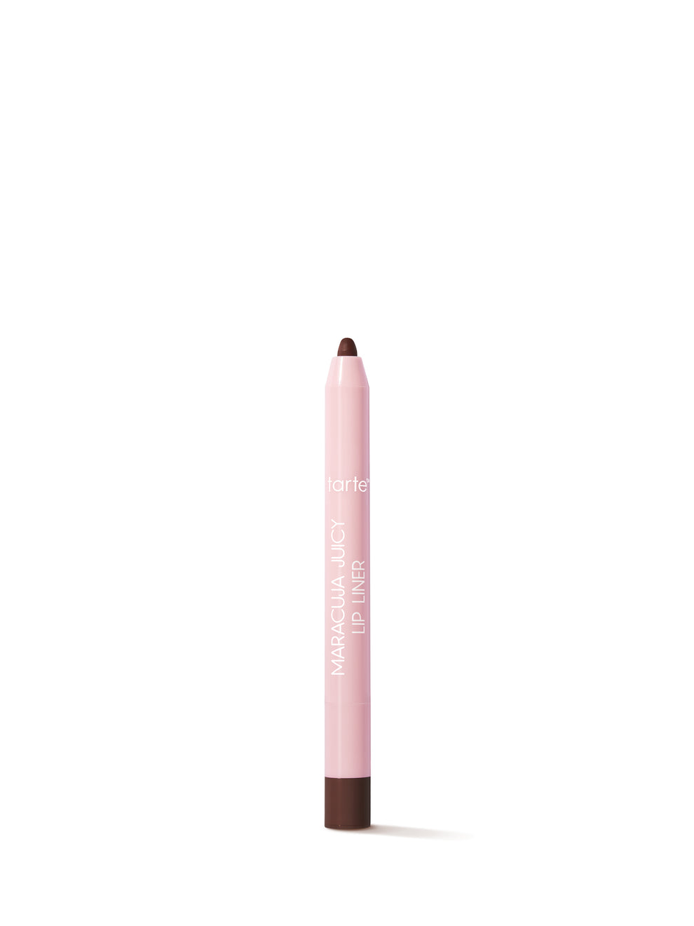 Pink lip liner with brown tip on a white background