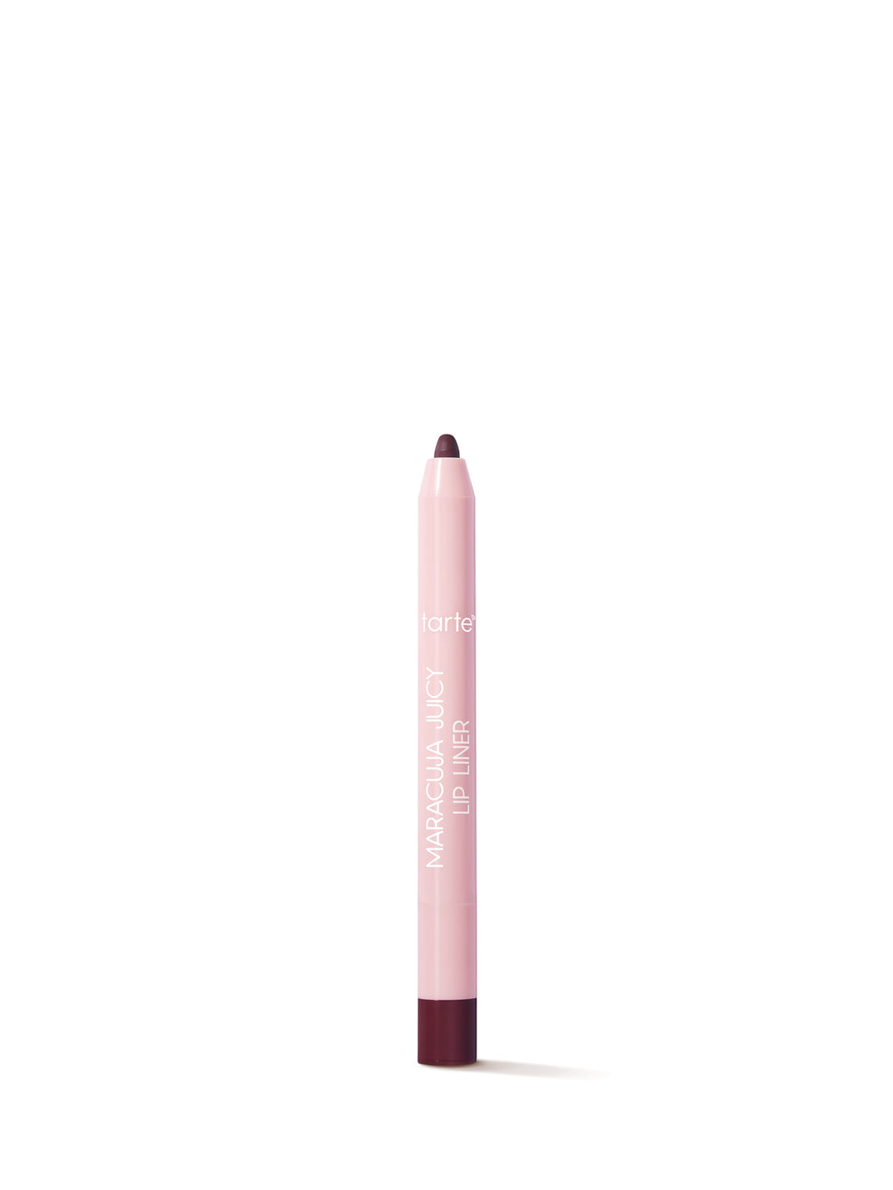 Pink lip liner with dark brown tip on a white background