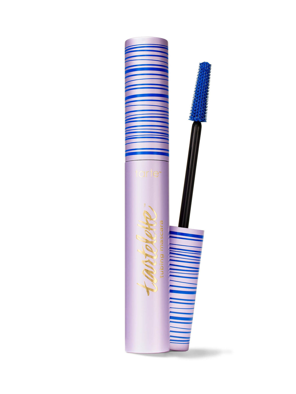 L'Oreal Paris mascara with blue and white striped design on a white background