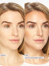 Before and after comparison of a woman's face with 'Jen in Champagne Glow' text.