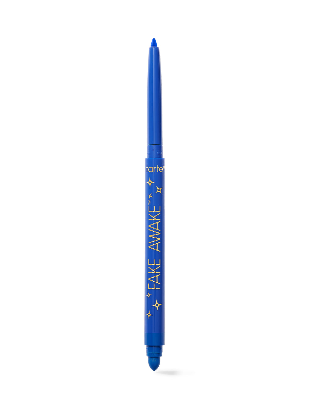 Blue eyeliner pencil with 'Fake Awake' text on a white background