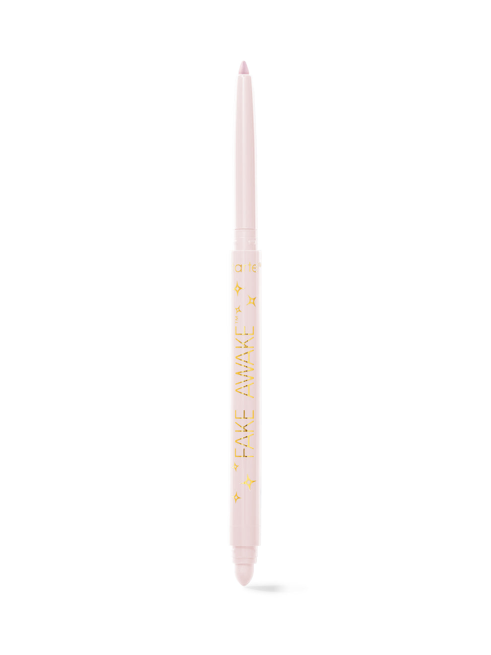 Pink eyeliner pencil with gold text on a white background