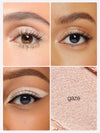 Close-up of eyes with makeup and a product labeled 'gaze'.