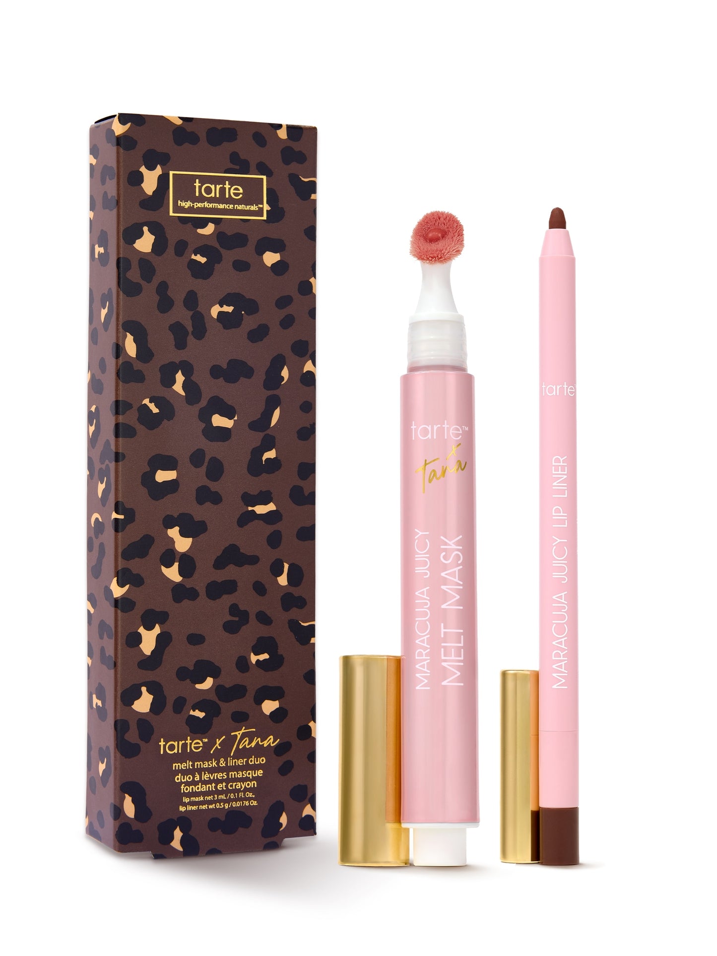 Tarte mask product set with leopard print box on a white background