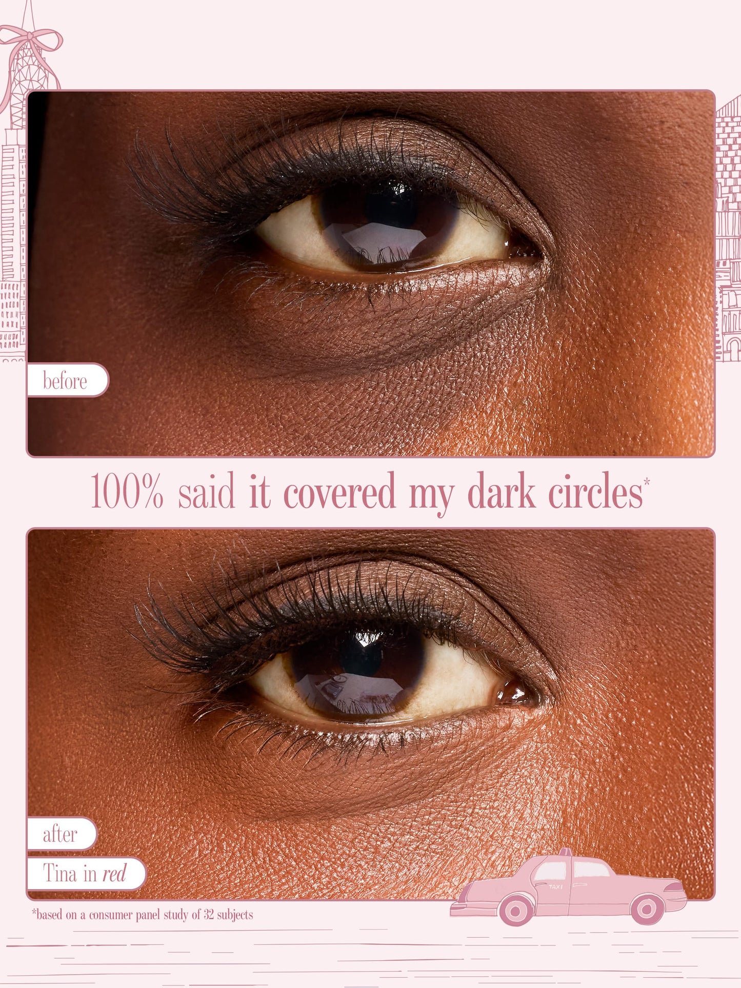tarte cosmetics face card never declines cc undereye before and after. covers dark circles