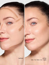 before and after of applying tarte cosmetics snatch stick in shade fair to light