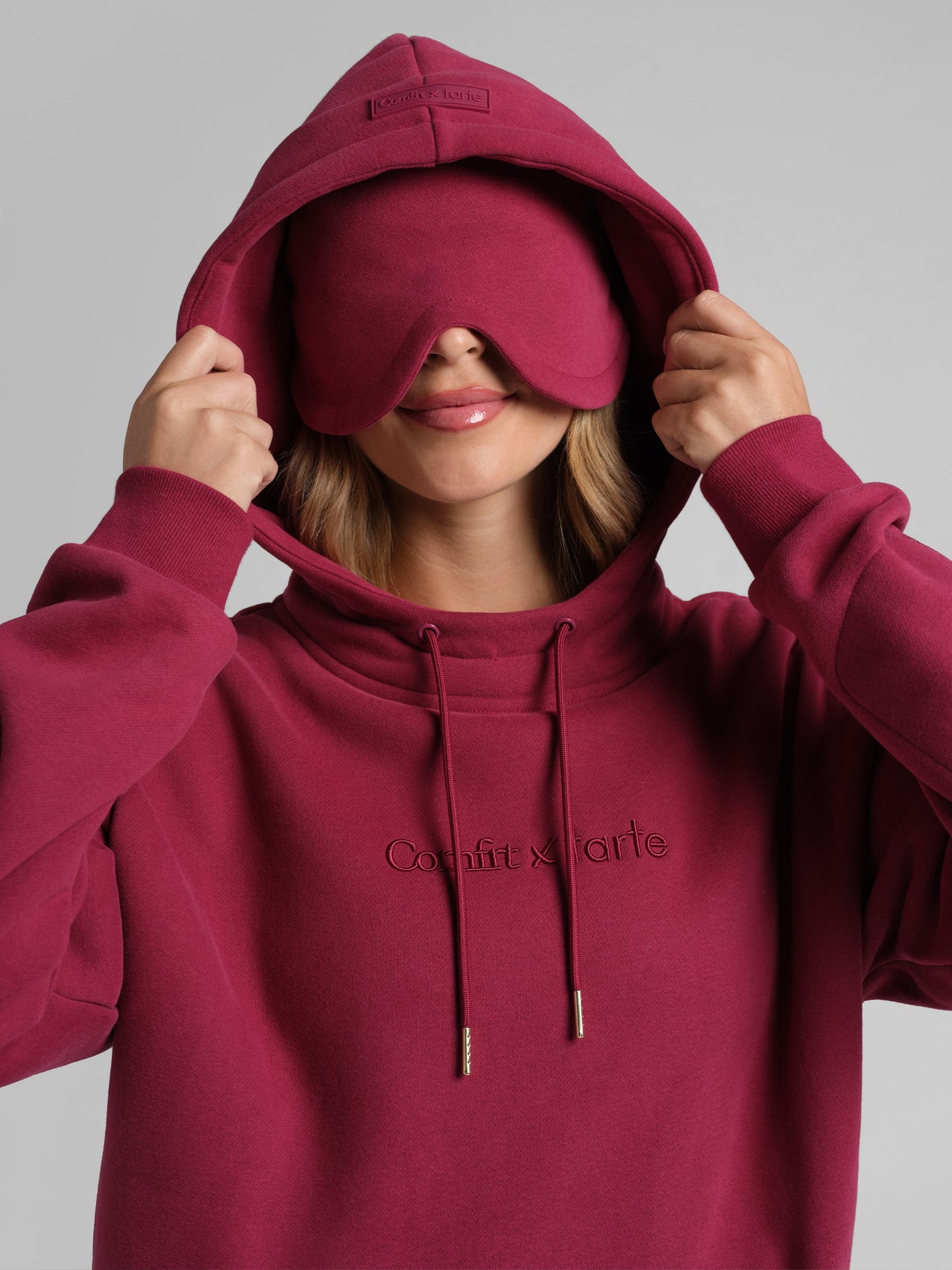 tarte x Comfrt airplane mode travel hoodie