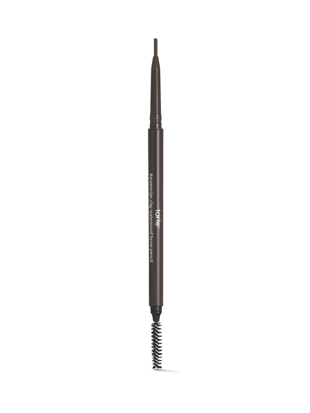 Eyebrow pencil with brown tip and black handle on a white background