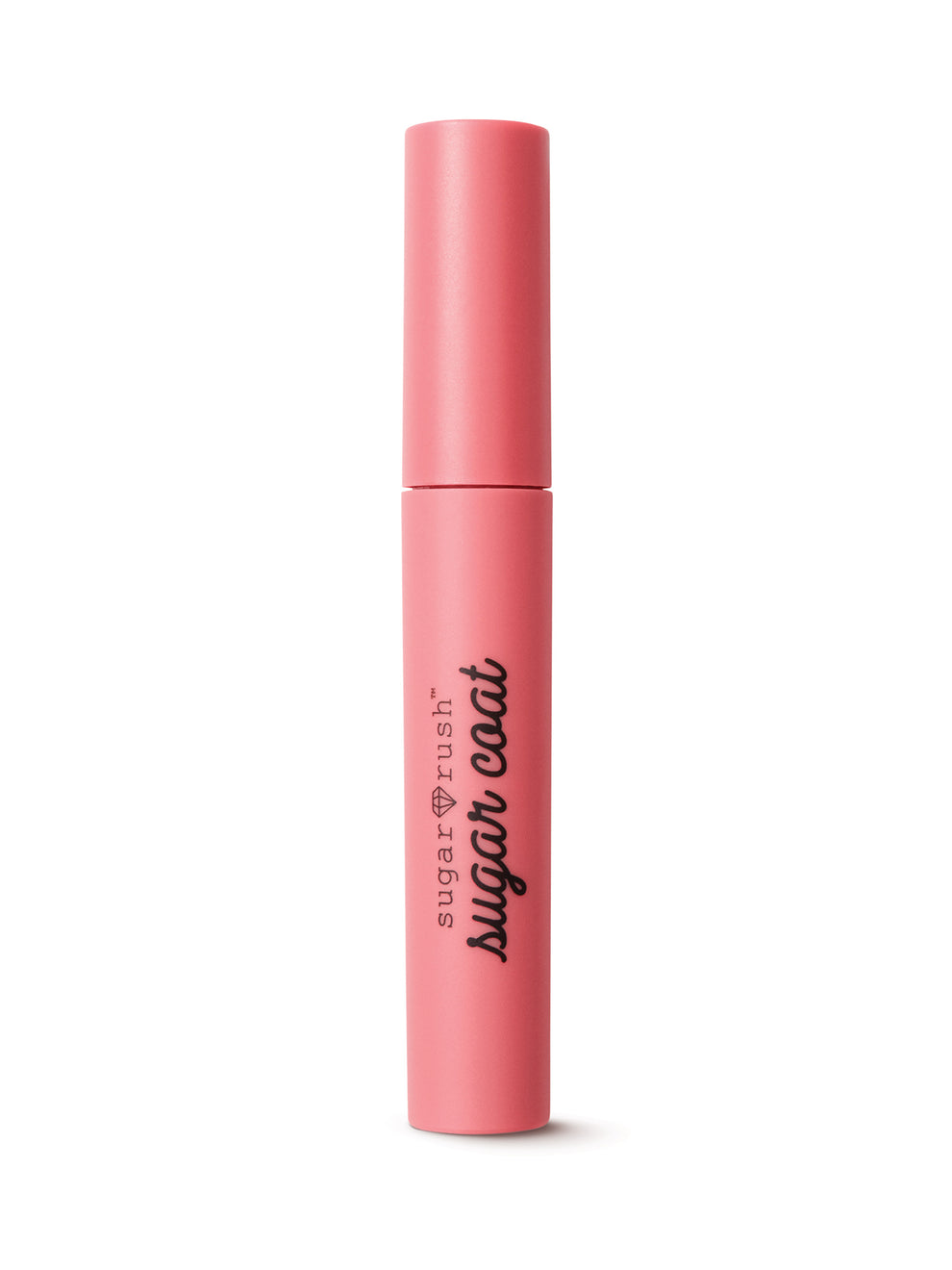 Pink lip gloss with 'Sugar Rush' branding on a white background