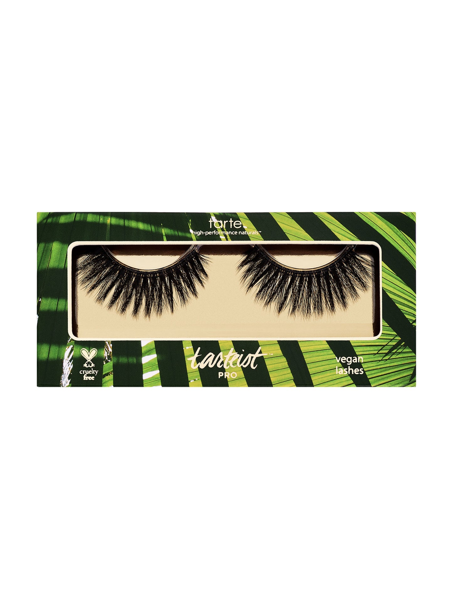 Tarte false eyelashes packaging with green leaf pattern