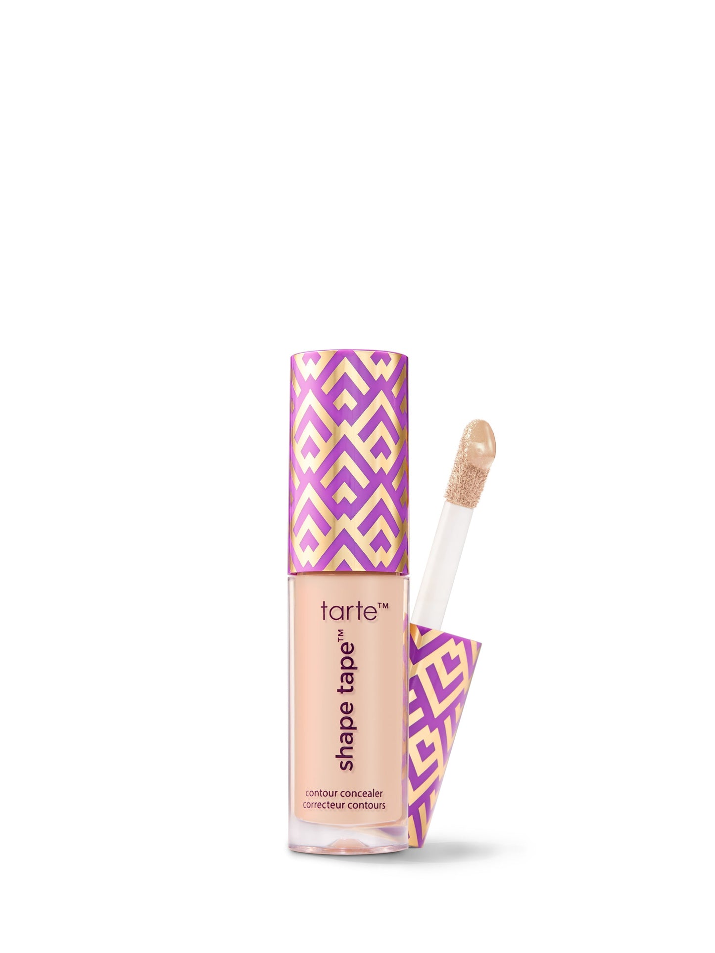 Tarte Shape Tape concealer with purple and pink packaging on a white background