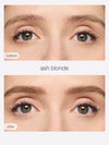 Before and after comparison of ash blonde hair color on a person's eyes.