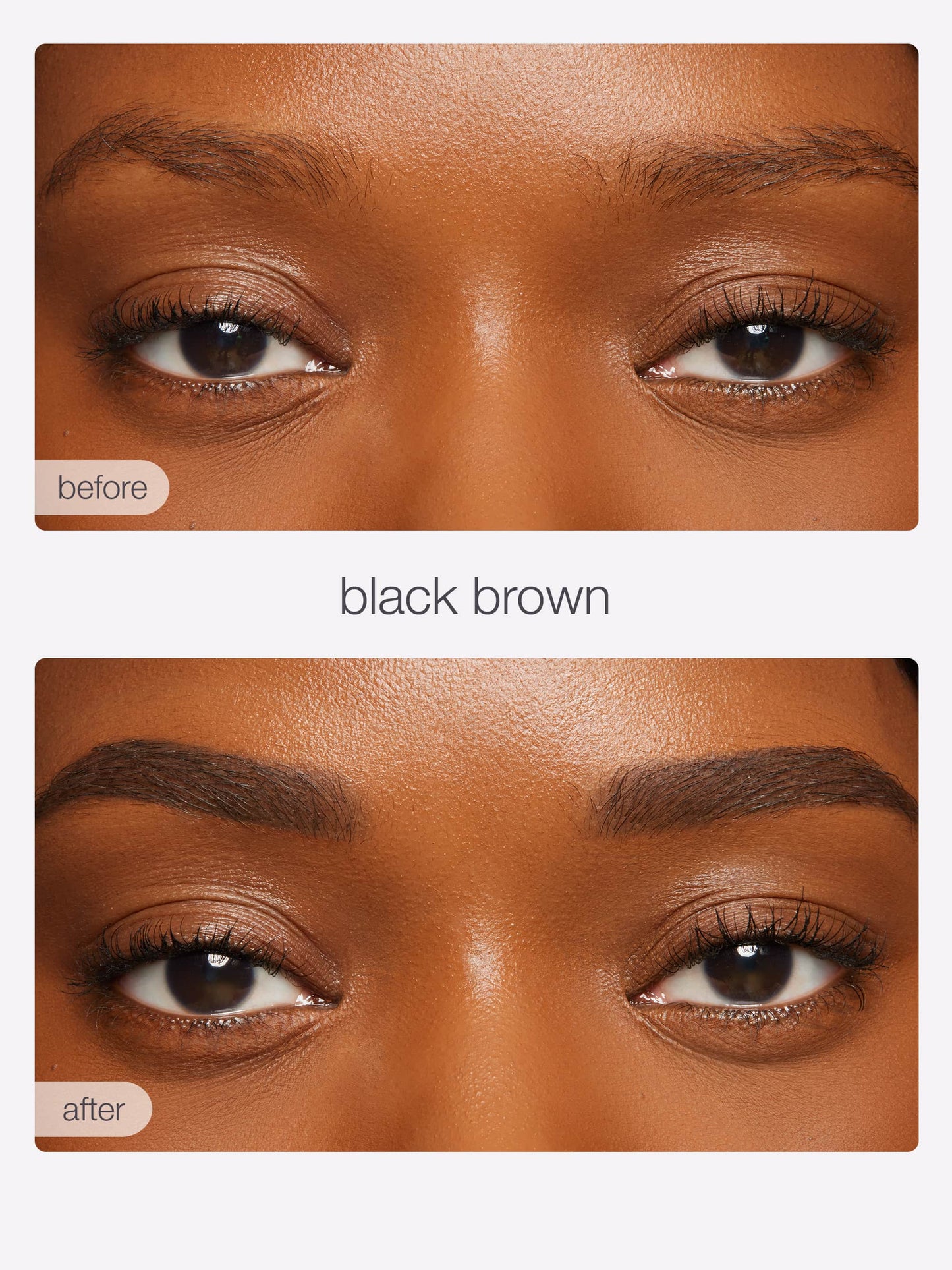 Before and after comparison of eye makeup in black brown shade