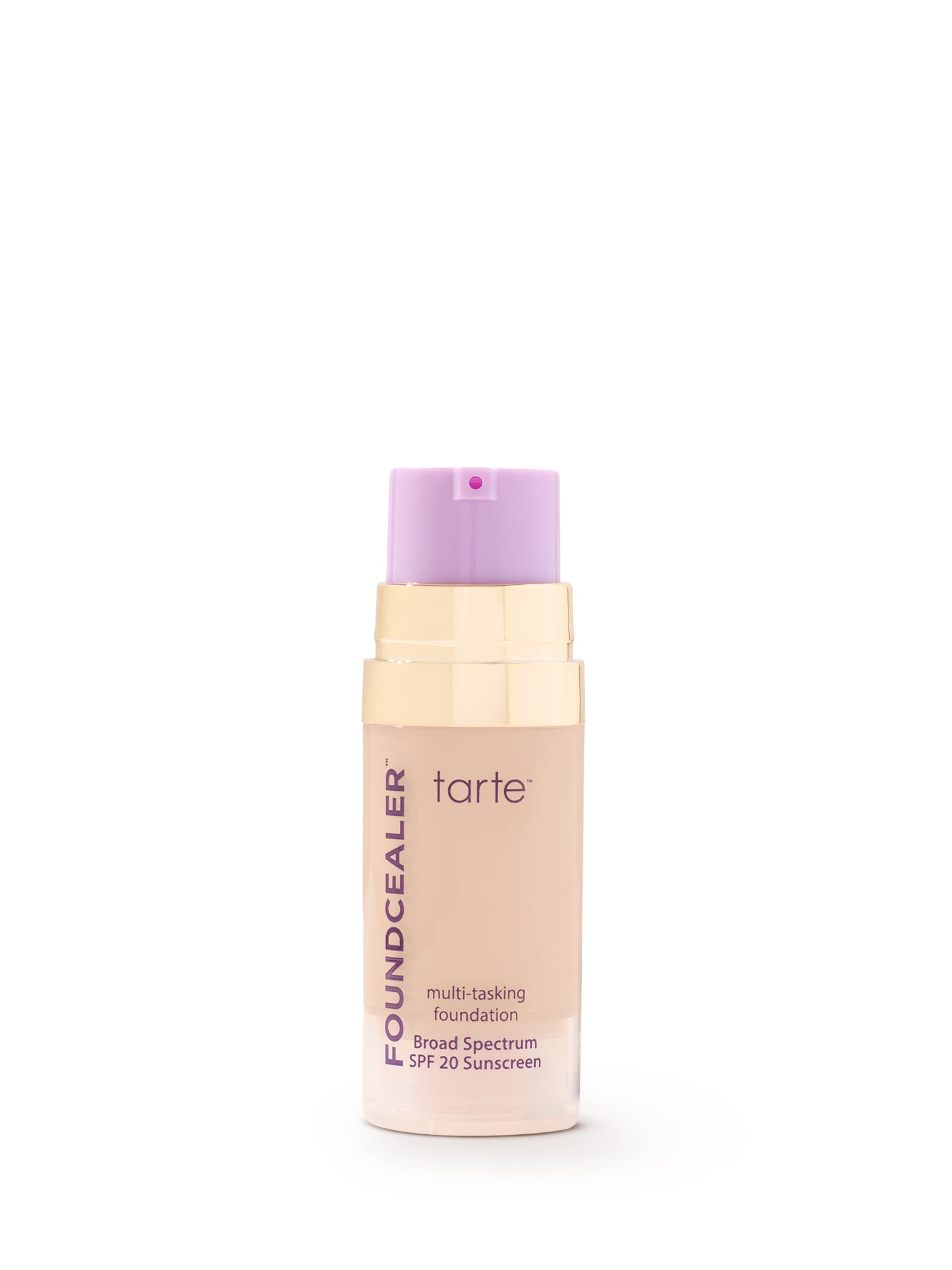 Tarte Foundcealer foundation bottle with purple cap on a white background