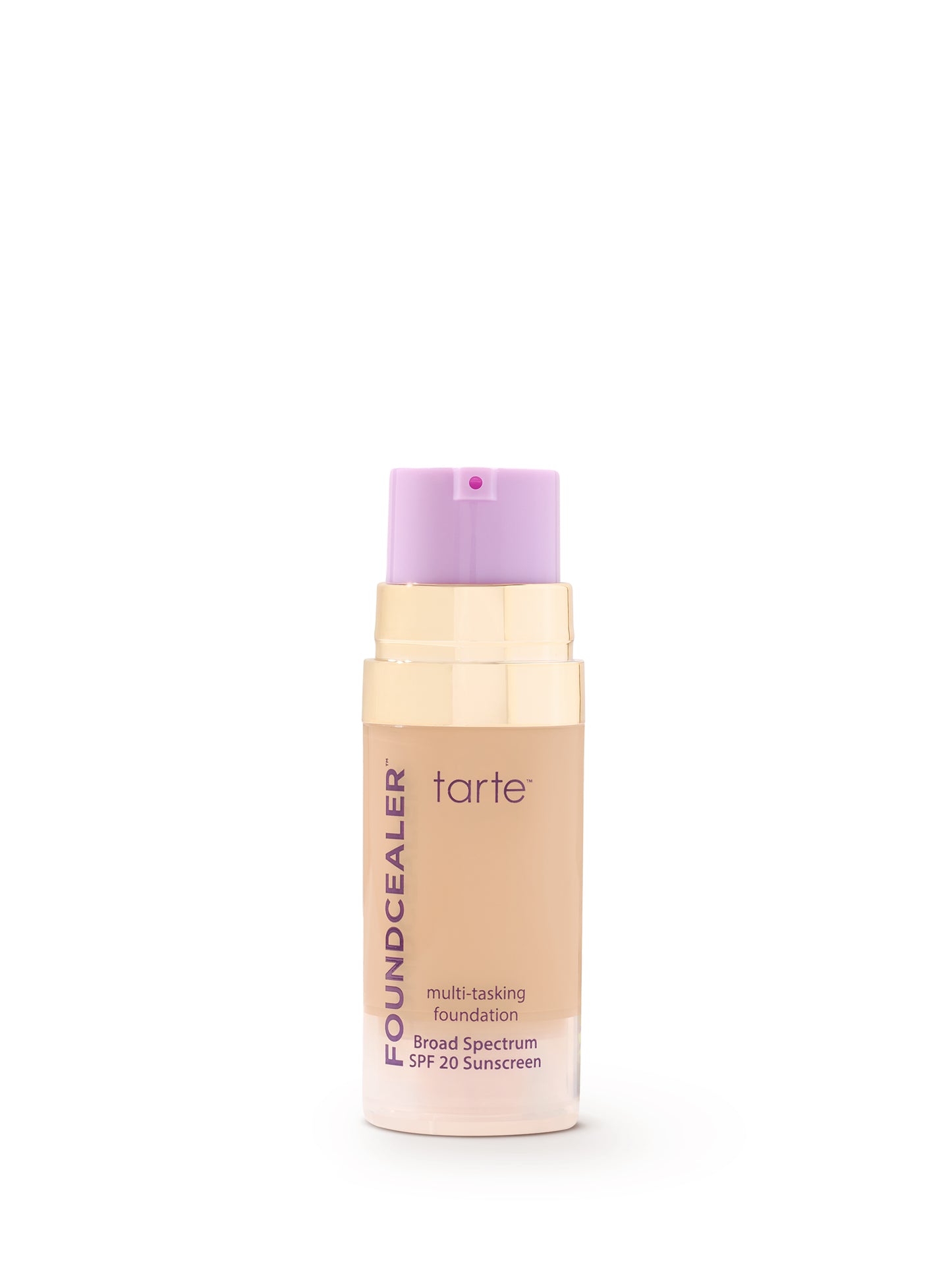 Tarte Foundcealer foundation bottle with purple cap on a white background