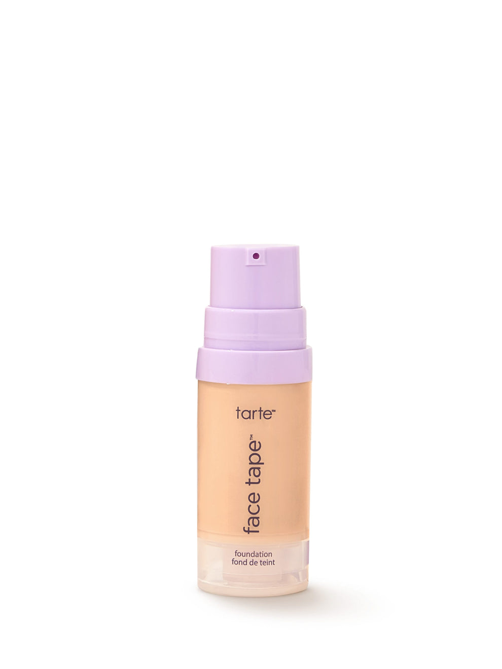 Tarte face tape foundation bottle with purple cap on a white background