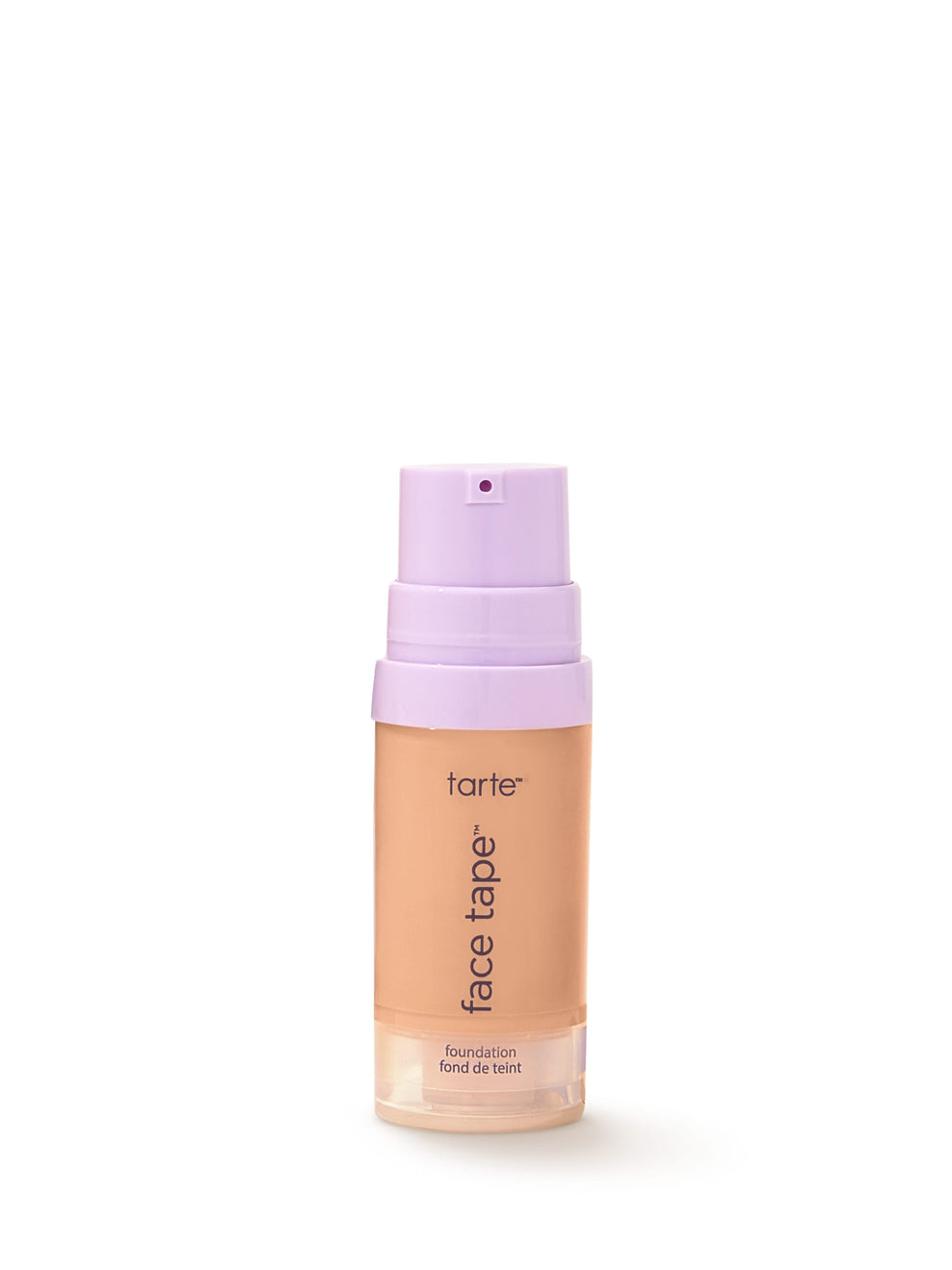 Tarte face tape foundation bottle with purple cap on a white background