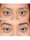 Before and after comparison of eyebrow treatment with dark brown color.