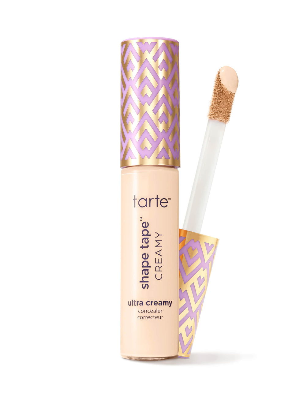 Tarte Shape Tape Creamy concealer with applicator on a white background