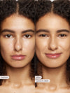 Before and after comparison of a woman's face with Lova skincare product.