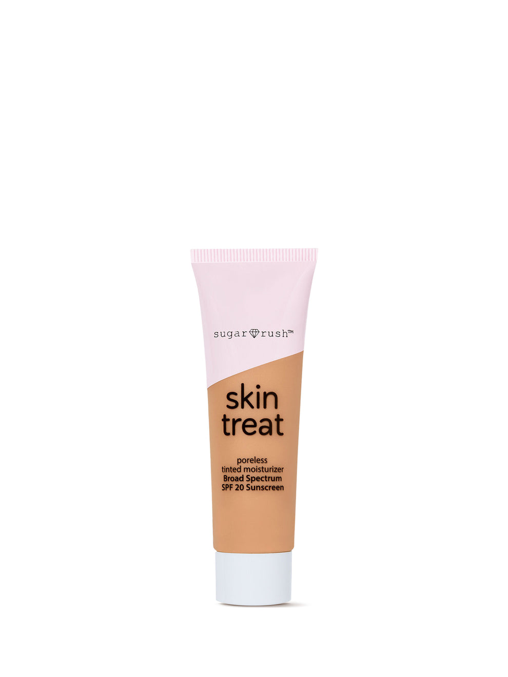 Tube of 'sugar rush' skin treat sunscreen on a white background
