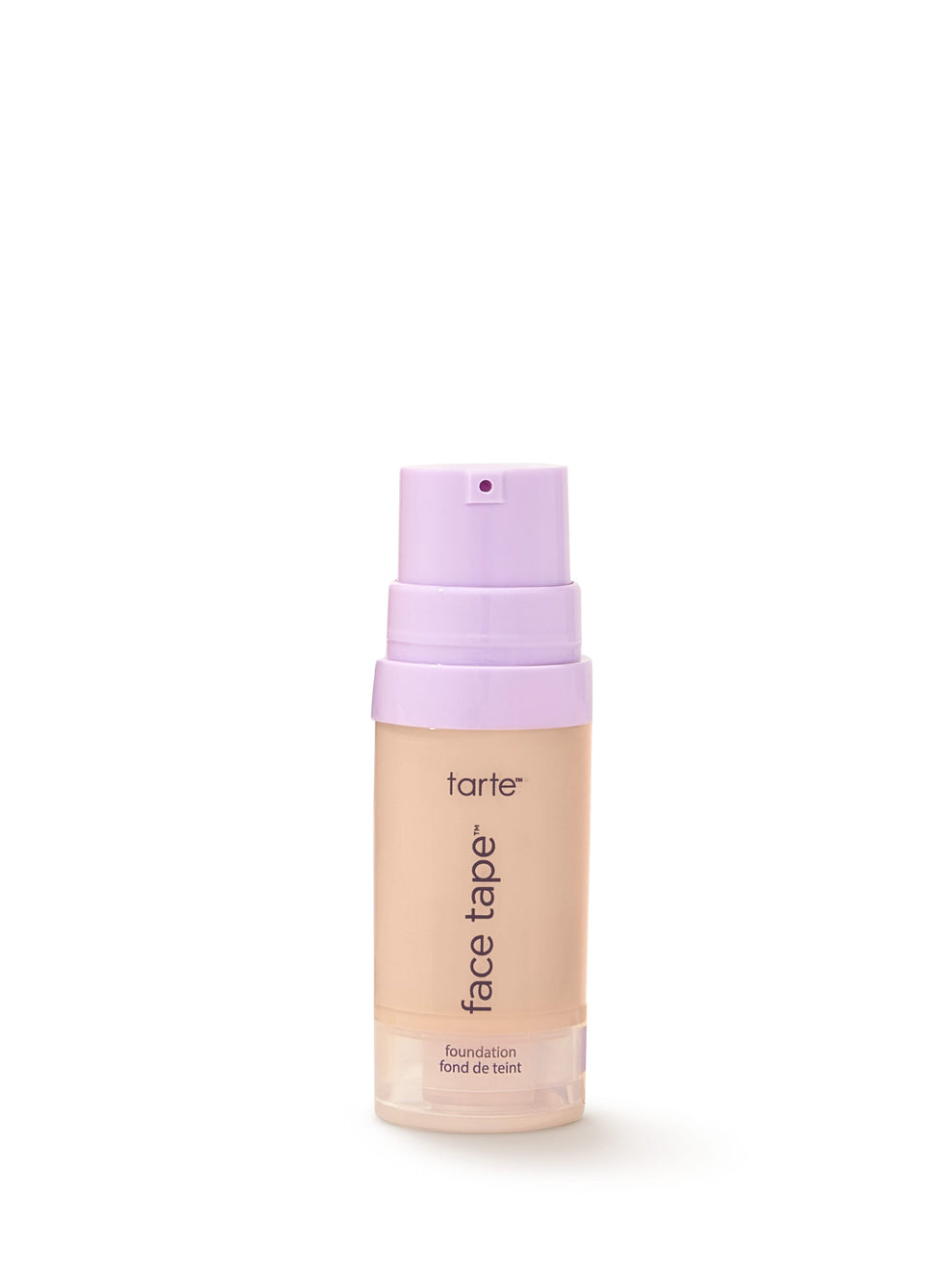 Tarte face tape foundation bottle with purple cap on a white background