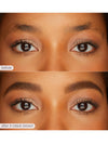 Before and after comparison of eye makeup application on a person's face.